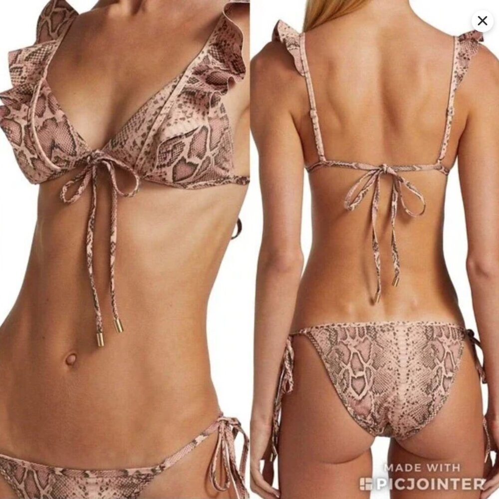 Zimmermann Moonshine Frill Bikini Snake Swim Suit US 6